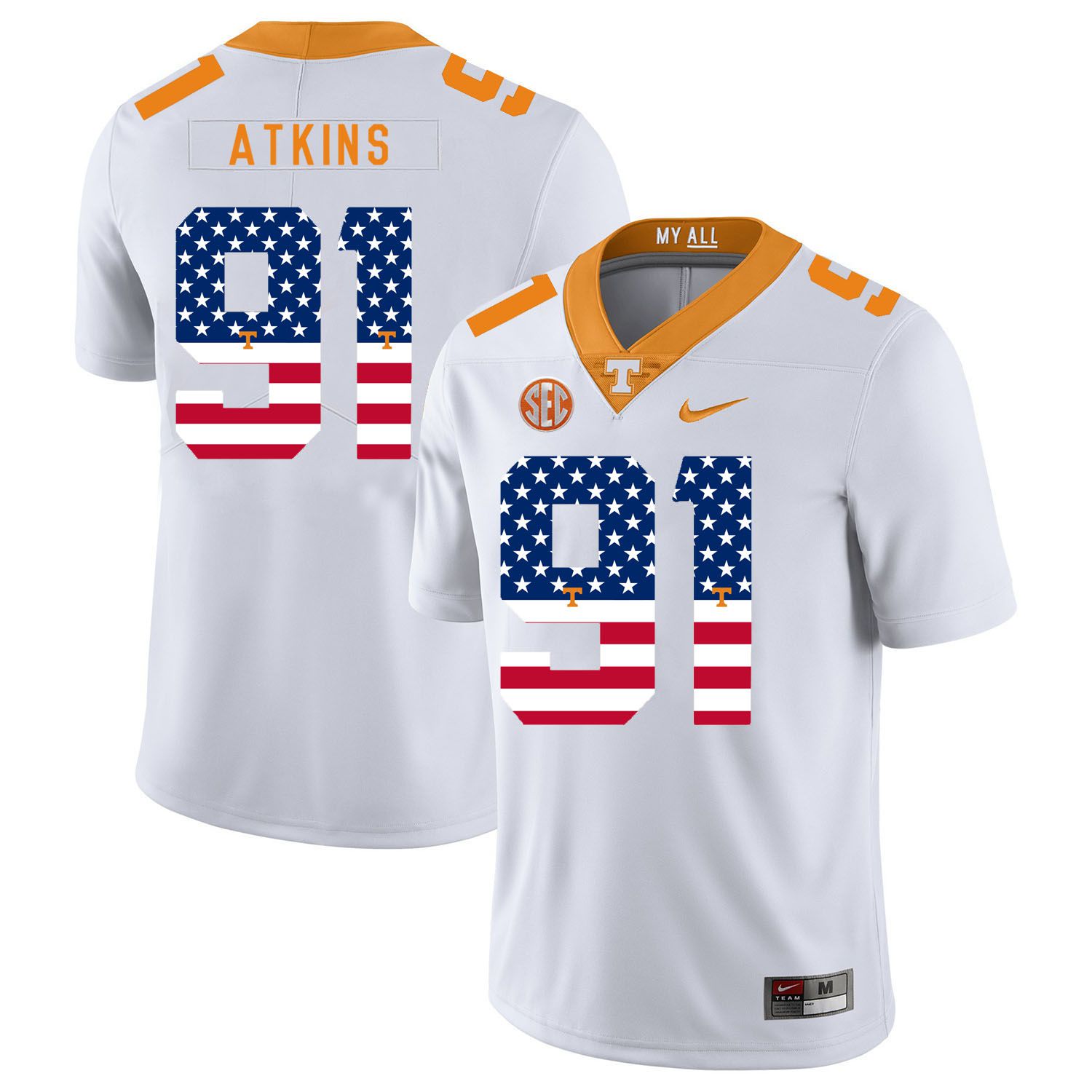 Men Tennessee Volunteers 91 Atkins White Flag Customized NCAA Jerseys